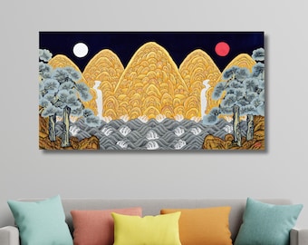 Irworobongdo Korean Sun and Moon Five Peaks Canvas Art