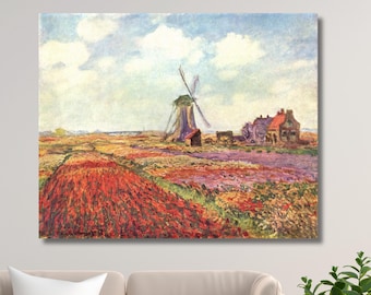 クロード・モネ、オランダのチューリップ畑 1886年、美術館品質の