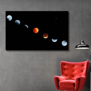 Total Lunar Eclipse Phases Canvas | Blood Moon Sequence Wall Art | Celestial Astronomy Photography Print