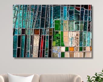 Abstract Stained Glass Print. Mosaic Teal Green Wall Art