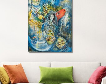 Bella with a Red Horse by Marc Chagall Canvas Art, Romantic Surrealist Wall Decor