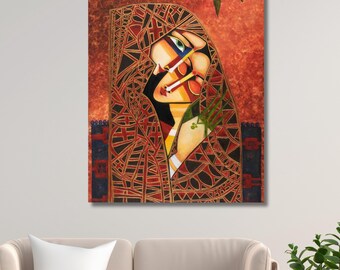 Abstract Figurative Woman Canvas Art || Vibrant Bohemian Wall Decor