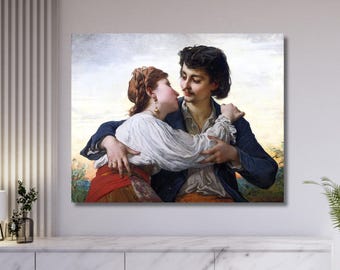 Romantic Couple Canvas Print – Vintage Embrace Painting Wall Art