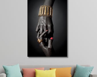 Black and Gold Holding Hands Print | Luxury Unity Wall Art