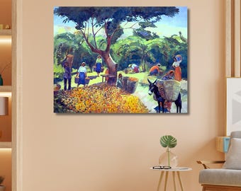 Martiros Sarian Gathering Peaches in Armenia Canvas Art, Soviet Modernism Wall Decor