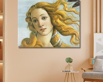 Closeup Birth of Venus by Botticelli Canvas Art, Renaissance Goddess Face Wall Decor