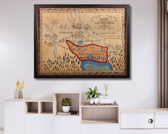 Lienzo vintage con mapa de Ponderosa – Decoración estilo rancho del oeste