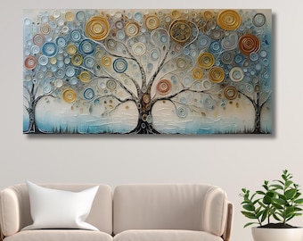 Blue Gold Tree of Life Canvas Art | Abstract Circle Motif Wall Print