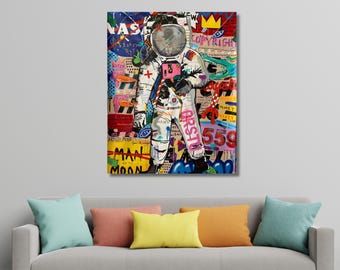 Graffiti Astronaut Canvas Wall Art, Modern Street Art Pop Culture Decor
