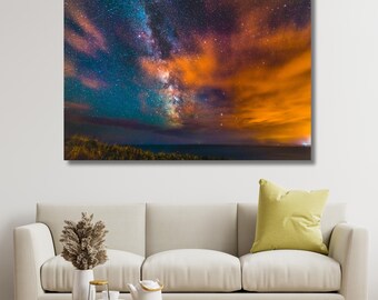 Milky Way Galaxy Canvas Wall Art, Space Nebula Stars Painting, Cosmic Universe Galaxy Print