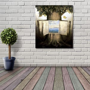 From a Book to the World Canvas Wall Art – Literary Quote Print – Reading Inspired Wall Decor for Library, Study or Living Room