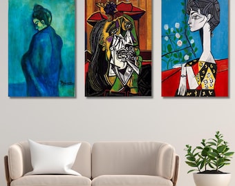 Picasso Canvas Wall Art Set of 3, Woman by Window, Woman in Blue