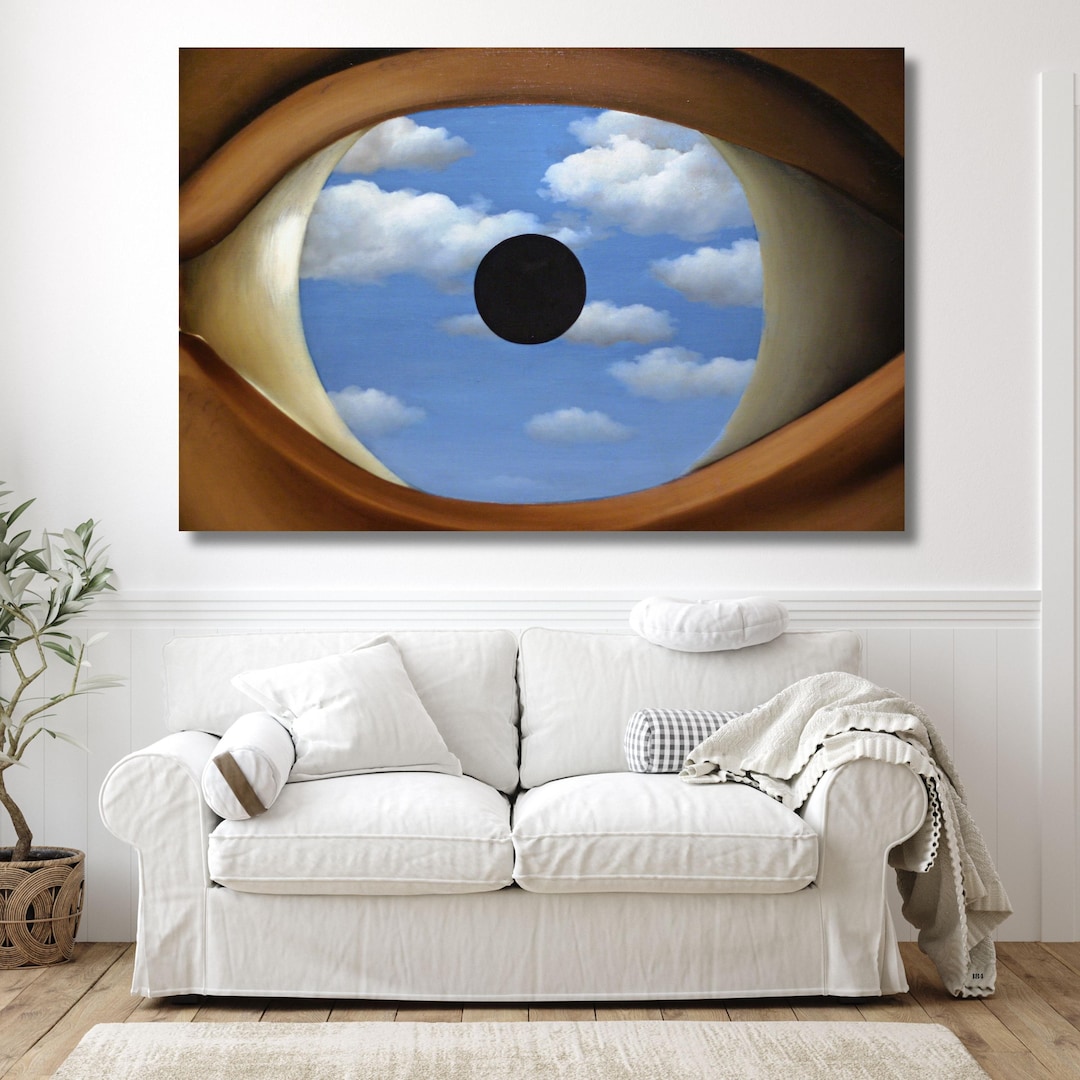 ルネ・マグリット作「偽りの鏡」キャンバスアート、雲を描いたシュル