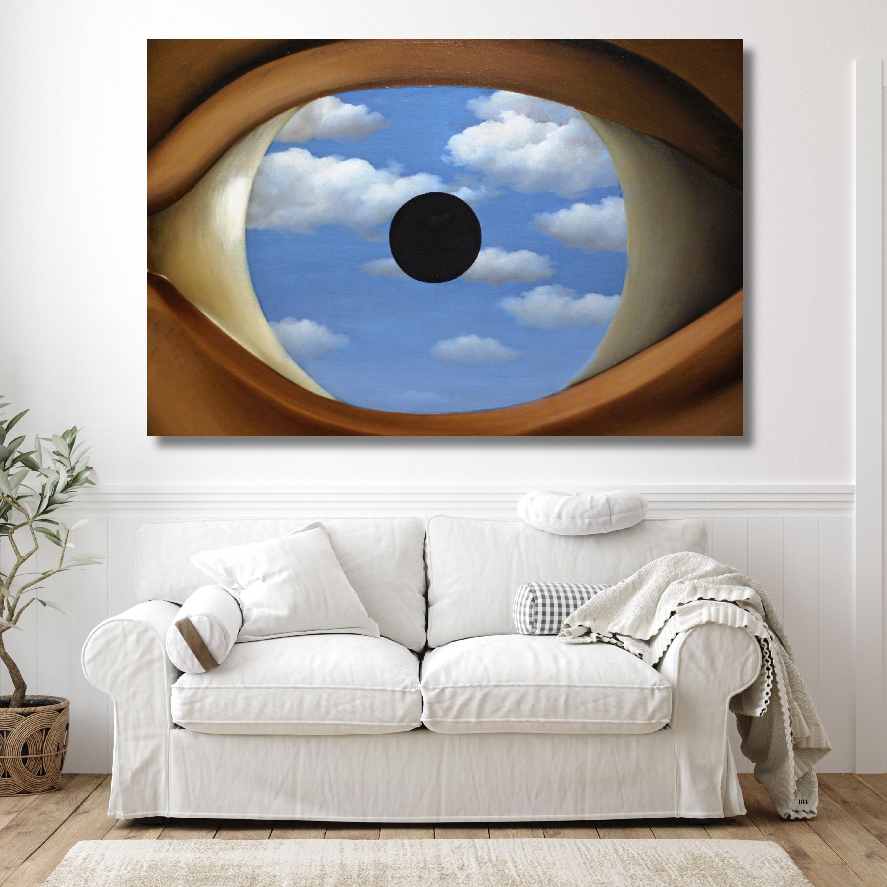 ルネ・マグリット作「偽りの鏡」キャンバスアート、雲を描いたシュル