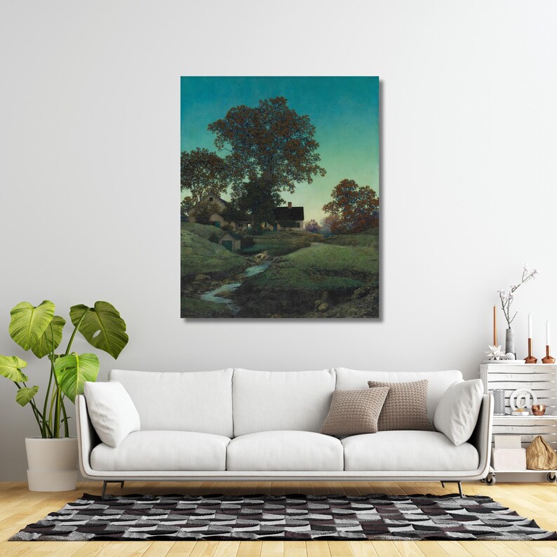 Green Evening by Maxfield Parrish Canvas Wall Art, Luminous Farm House ...
