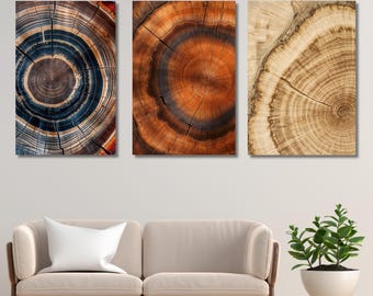 Tree Ring Wall Art Triptych. Set of 3 Wood Slice Prints