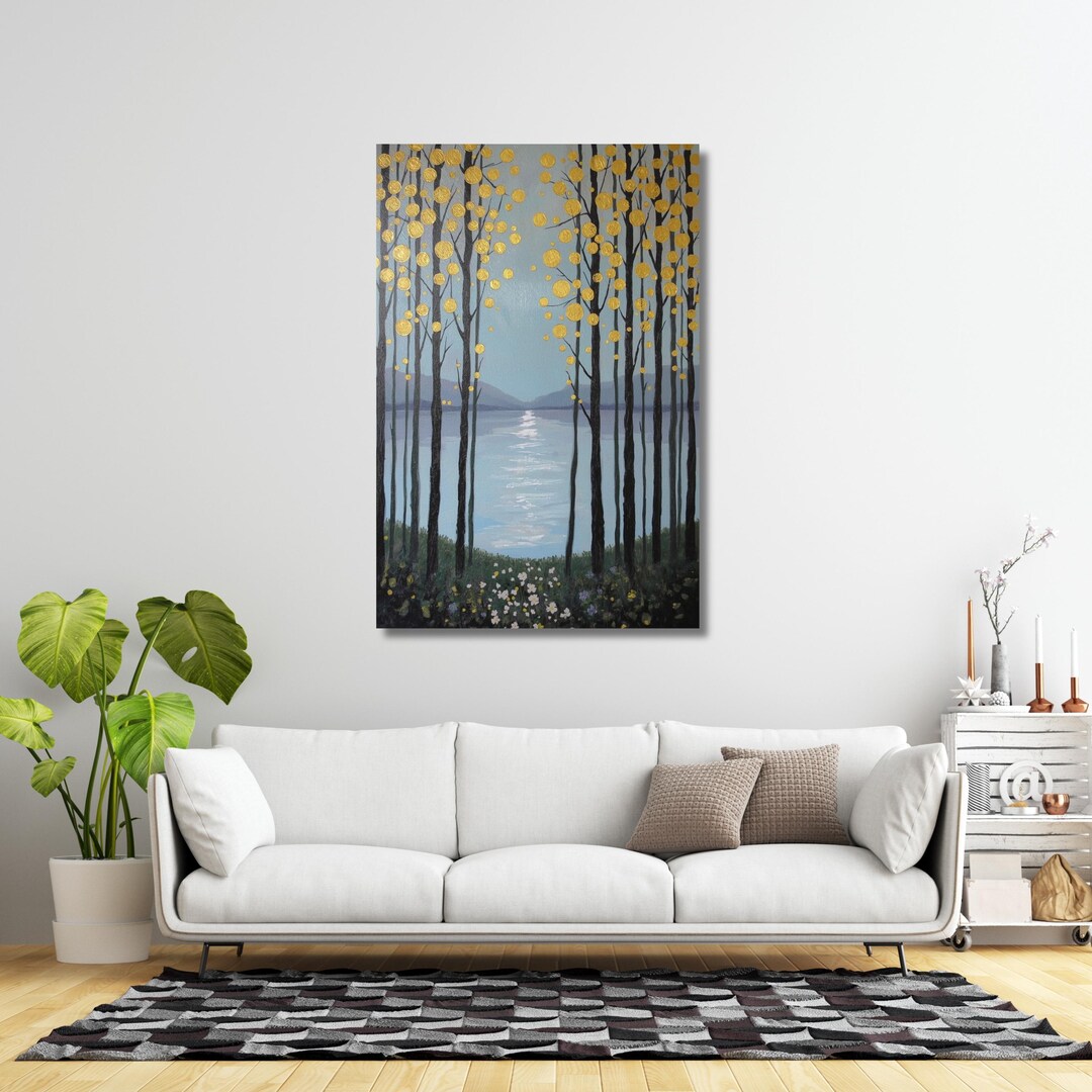 Gustav Klimt Style Forest Canvas Wall Art, Golden Birch Tree Landscape ...