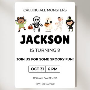 Personalized Halloween Monsters Birthday Party Invitation Template | Custom Invite | Instant Download | Spooky Kids Party Printable