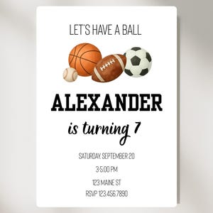 Personalized Sports Birthday Invite | Instant Download Custom Template | Football Soccer Baseball Basketball | Canva | All Ages