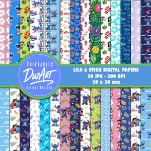 Digital Lilo and stich Paper Pack, Seamless Printable Papers, Lilo and stich Crafting Materials, DIY Scrapbooking, Printable Decor
