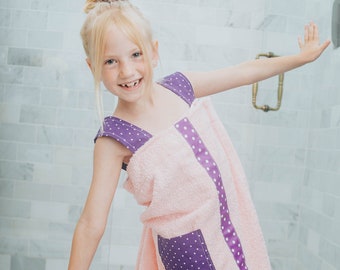 Kids personalized towel wrap - Monogrammed towel wrap with straps cell phone pocket-spa towel swim suit cover up.  mermaid towel wrap