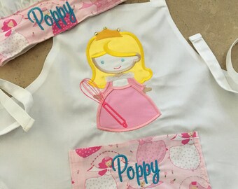 Girls ruffled Apron Princess apron Personalized cooking apron Child size apron pink apron Chef hat and apron set birthday gift play set