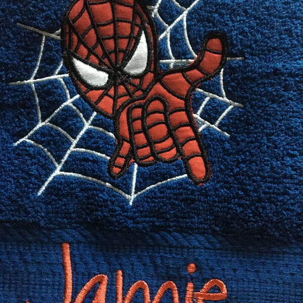 Personalized Spidey  boys/girls applique towel custom towel-great for beach, bath, Birthday Gifts, Daycare   Spider boys Hero action man