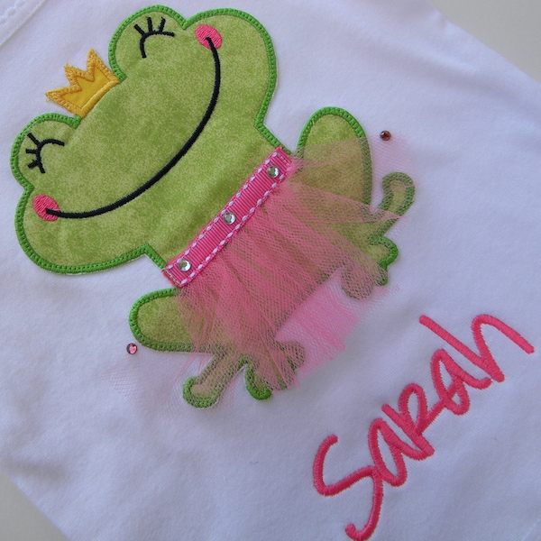 Ballerina Smiling Frog Applique T Shirt for Children Girls frog shirt   Princess frog Birthday gift  ballerina frog girls shirt