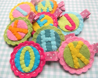 Initial Letter Felt Clippie Girls Hair clip Felt letter barrette clip ponytail holder Girls school hair clip