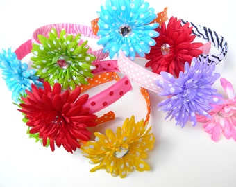 Child's   Adult Flower Ribbon Covered Hard HeadBandsSpring headband school covered headband  Birthday  stretchy  headband adult gifts