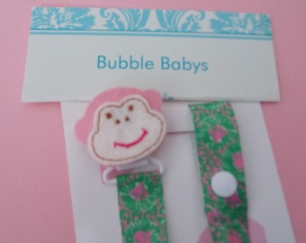 Monkey clip   pacifier holder pacifier clip binky clip  pig,  baby shower  gift  paci clip pacifier  holder personalized free