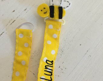 Bee pacifier holder pacifier clip binky clip baby shower  gift  paci clip pacifier  holder Bee Gift yellow Bee