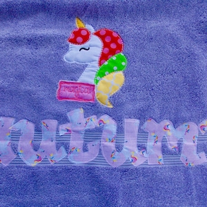 Personalized Towel applique name great for beach, bath. appliqué towel birthday gift rest mat  pool  bath  unicorn girls towel boys towel