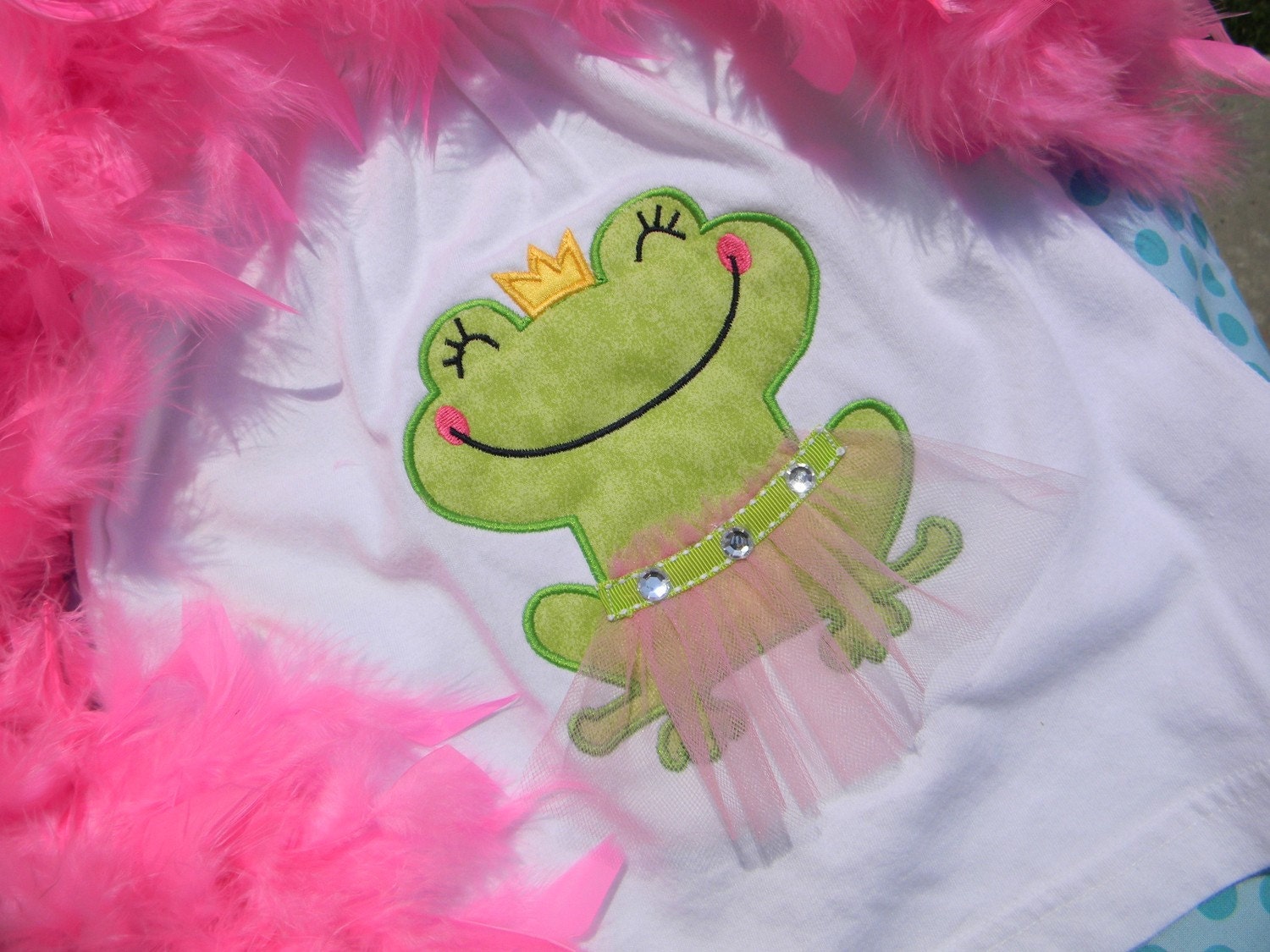 Ballerina Frog Applique T-Shirt: Girls Princess Birthday Gift