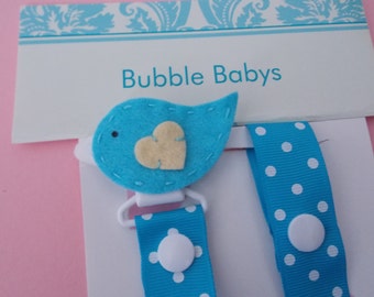 blue bird pacifier holder pacifier clip binky clip  pig,  baby shower  gift paci clip  pacifier  holder Personalized Free