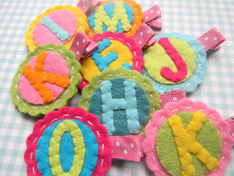 Initial Letter Felt Clippie Girls Hair clip Felt letter barrette clip ponytail holder Girls school hair clip image 2