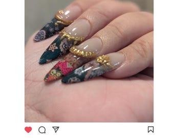 Cambodian Sarong and Krama Water Nail Decals set, Easy Apply, DIY, Arcylic Nails