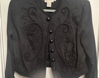 Marie St. Claire Black Soutache Beaded Bolero Jacket Cropped Vintage Size 12