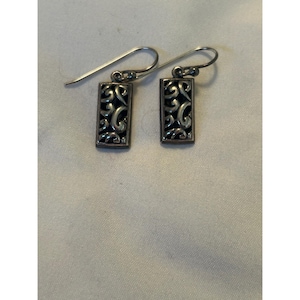 Pearse 925 Sterling Silver Filigree Scroll Rectangular Drop Earrings French Wire