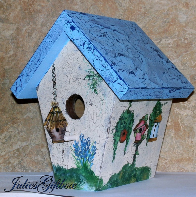 Hand Crafted Birdhouse, Decorative Crackle, Great Gift for Mother, Father, Christmas, Birthday Made In The USA Ready To Ship image 3