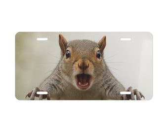 Funny Squirrel Vanity Plate, Car Accessory, Unique Gift, Personalized Car Tag, Nature Lover Decor, Animal Enthusiast Humor