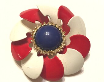 Vintage Patriotic Enamel Flower Pin