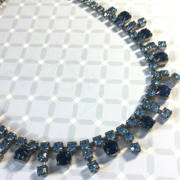 Beautiful Vintage Dark Sapphire Blue Rhinestone Choker Necklace