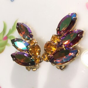 Purple Heliotrope Checkerboard Cut with Amethyst and AB Rhinestone Dangle Earrings 1556 Book Piece Juliana D/&E