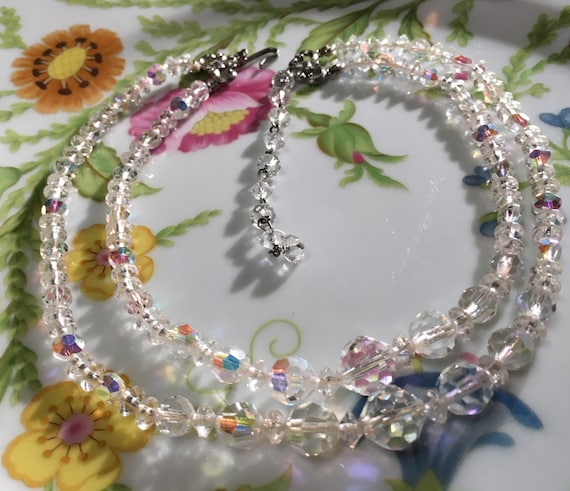 Vintage Faceted Crystal Aurora Borealis Glass Bea… - image 2