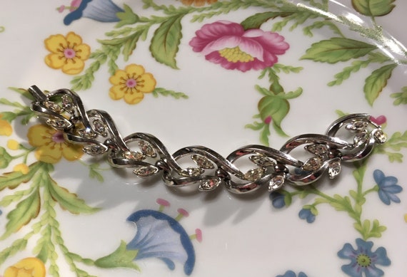 Vintage Crown Trifari Clear Rhinestones Bracelet - image 2