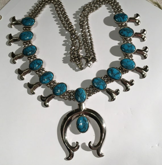 Vintage Goldette Faux Turquoise Squash Blossom Nec