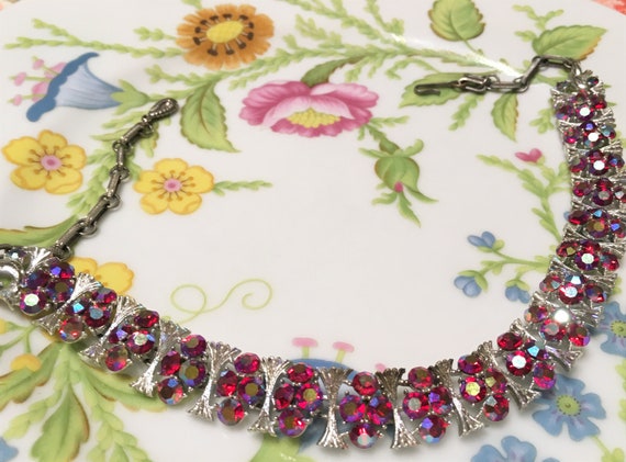 Vintage LISNER Ruby Red Aurora Borealis Rhinestone