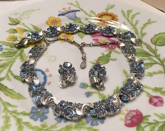 LISNER vintage, collier, bracelet et boucles d'oreilles bleu saphir scintillant