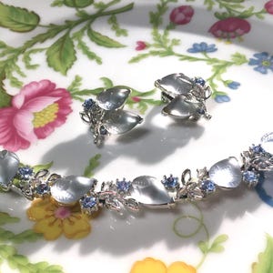 Vintage LISNER  Blue Glass Strawberries, And Rhinestone Bracelet And Earrings Demi Parure